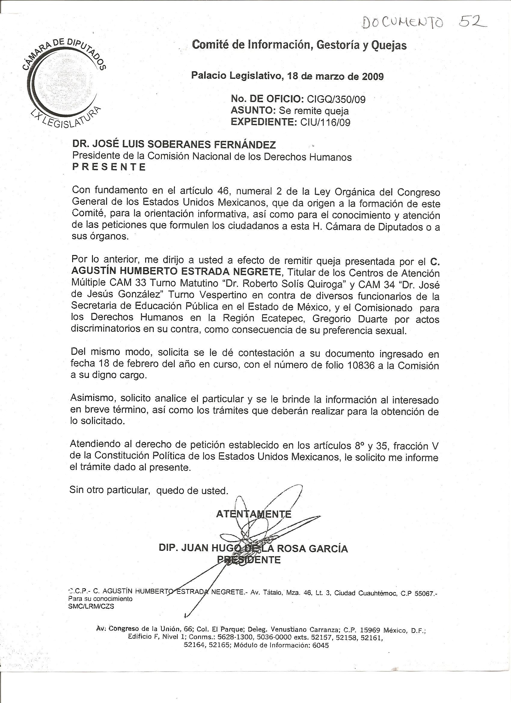 Petición a la CNDH  Agustín Estrada Negrete
