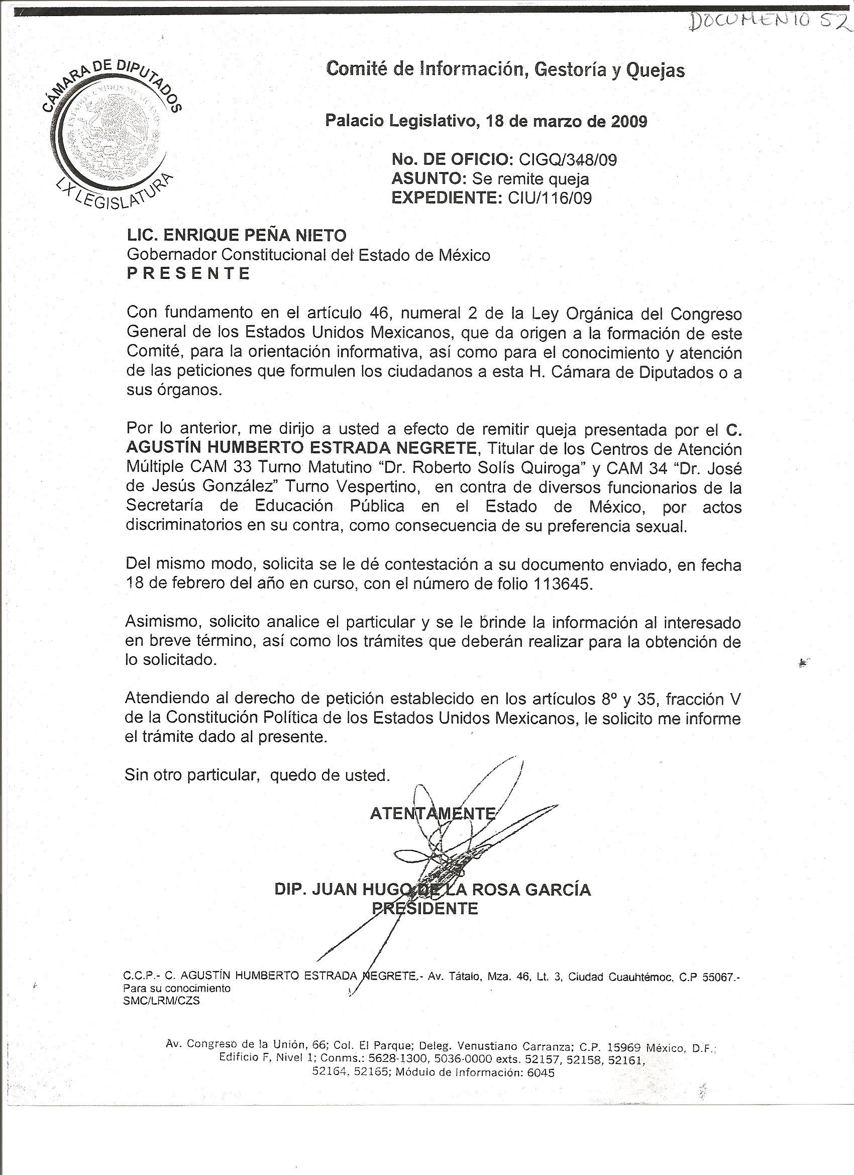 Petición al gobernador del Estado de México  Agustín 